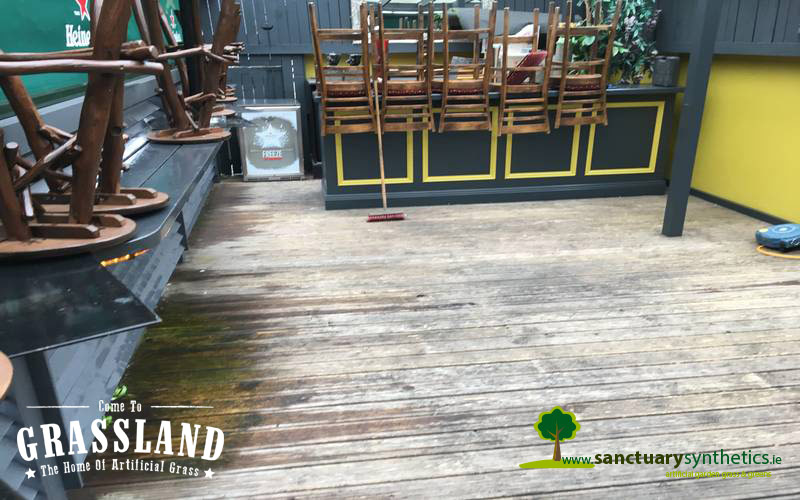 Artificial grass for outdoor smoking area of pub-before Artificial grass for outdoor smoking area of pub