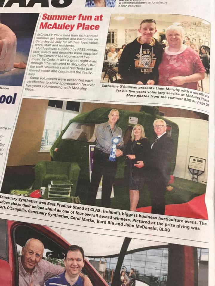 Kildare Nationalist coverage of Sanctuary Glas award July 2017