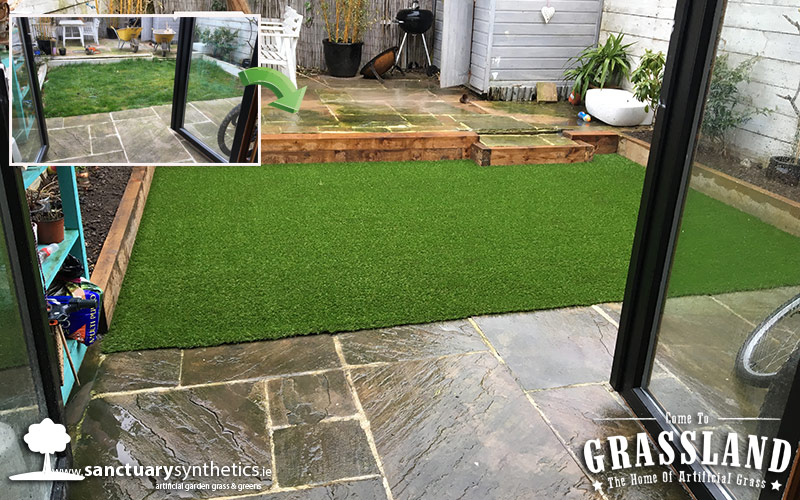 Bright and beautiful artificial grass lawn.