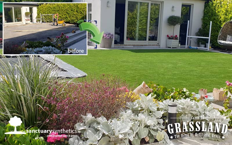 artificial grass in garden before and after