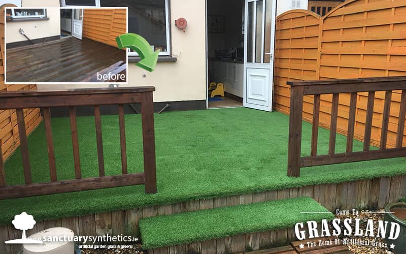 artificial grass over decking