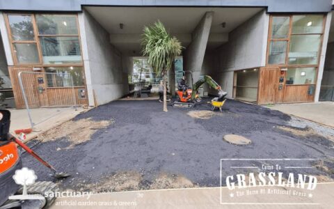 artificial grass in apartment complex BEFORE