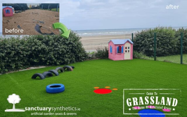 Artificial grass in childcare facility Before and After
