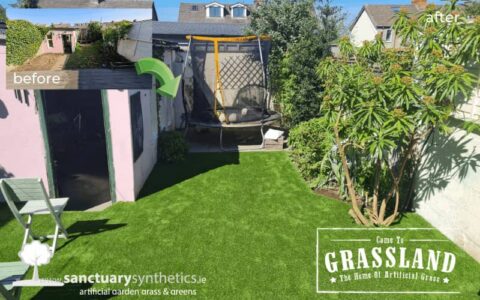 Before and after of artificial grass lawn in Dublin